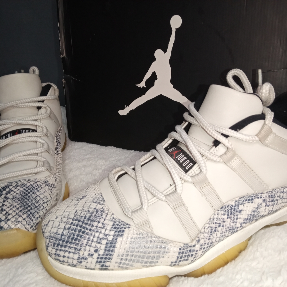 Jordan Sneakers - White, Gray, and Tan Snakeskin
